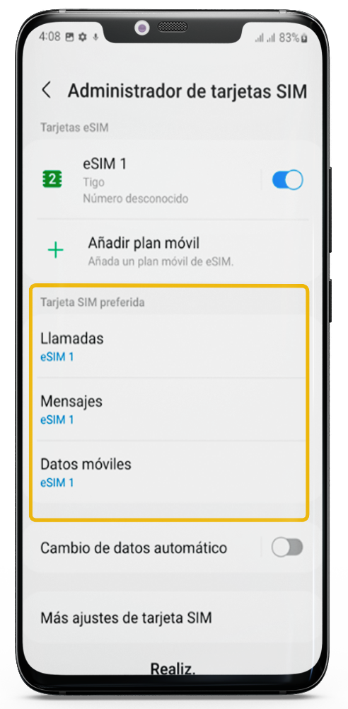 Configuración Línea Predefinida - eSIM - Android - Tigo Nicaragua