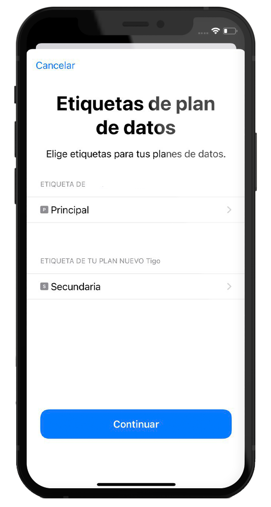 Etiqueta Plan datos disponibles - eSIM - SIM Virtual - iPhone | iOS - Tigo Nicaragua