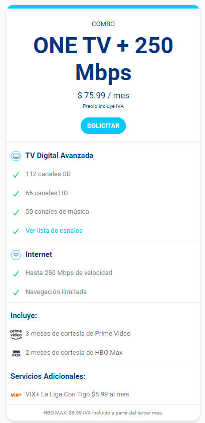 Oferta One TV + Internet 250 Mbps - Tigo Nicaragua