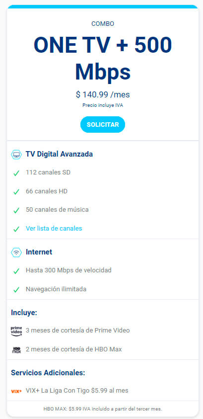 Oferta One TV + Internet 300 Mbps - Tigo Nicaragua