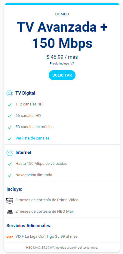 Oferta TV Avanzada + Internet 150 Mbps - Tigo Nicaragua