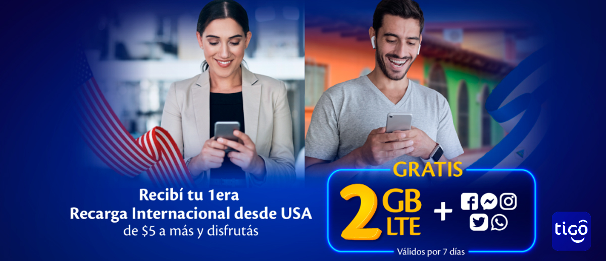 Recarga Internacional - 2GB LTE - Estados Unidos - EEUU - Nicaragua - Tigo Nicaragua