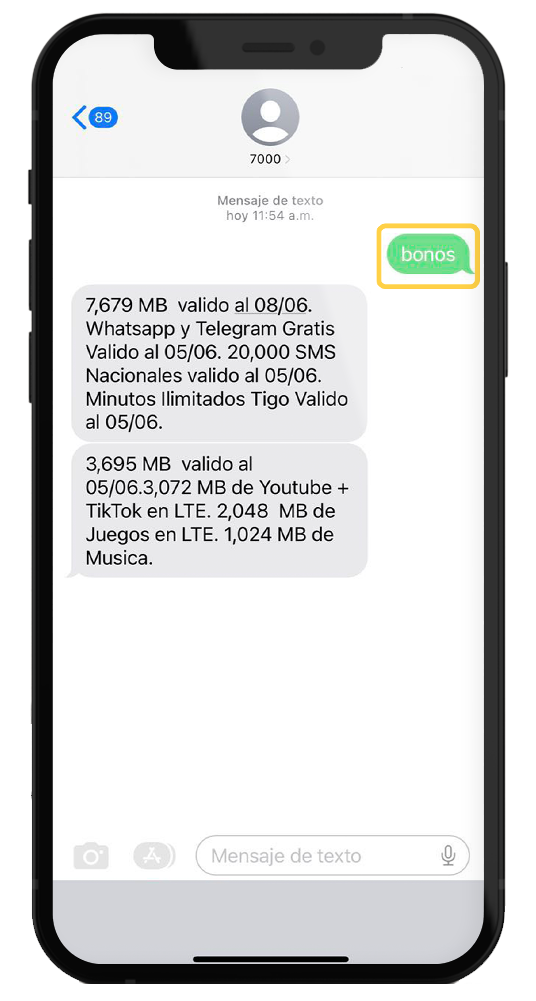 Consultar mis Bonos mediante Mensaje de Texto SMS - Tigo Nicaragua