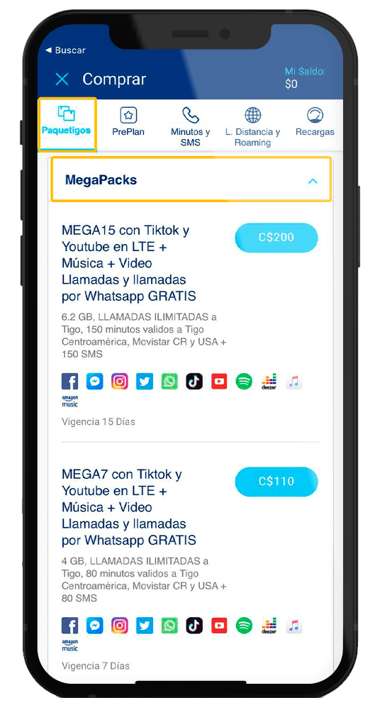 Oferta Paquetigos | Comprar - Activar Megapacks | App - Recarga Tigo Nicaragua