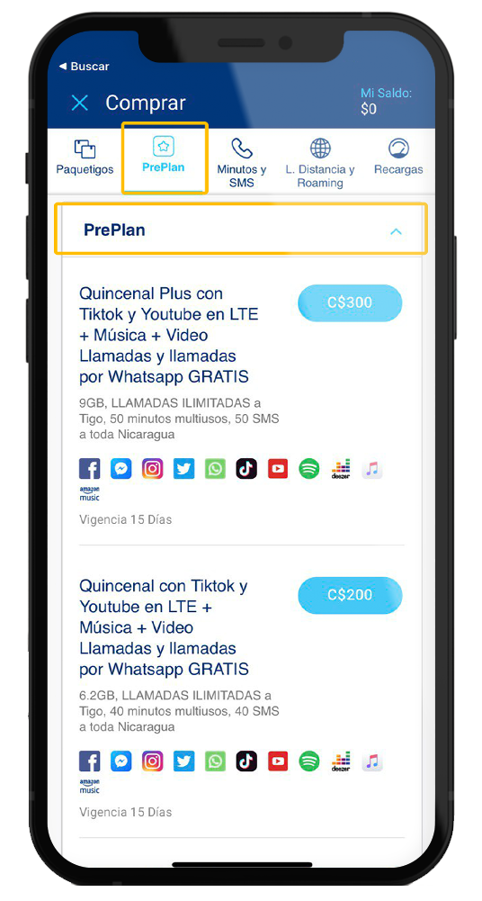 Oferta Disponible | Comprar - Activar Preplan | App - Recarga Tigo Nicaragua