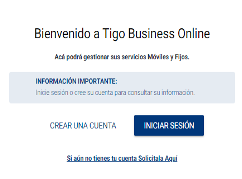 1. Ingrese en Tigo Business Online y pulse en CREAR UNA CUENTA - Tigo Nicaragua